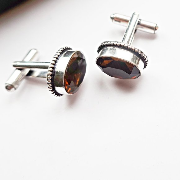 Sterling Silver Garnet Cufflinks - Picture 1 of 2